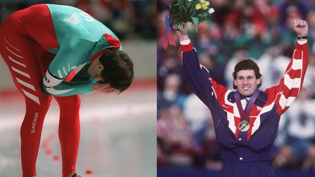 Dan Jansen overcome by emotion and with his Gold Medal