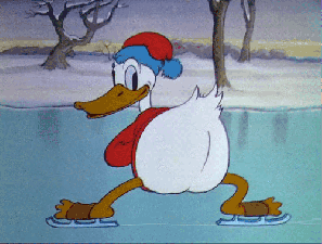 Donald Duck shakes his booty while ice skating